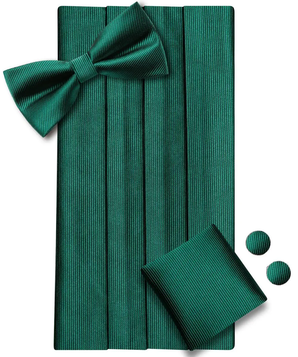 Hi-Tie Green Silk Mens Cummerbunds Vintage Formal Jacquard Floral Bowtie Hanky Cufflinks Belt Corset For Male Prom Banquet Gift