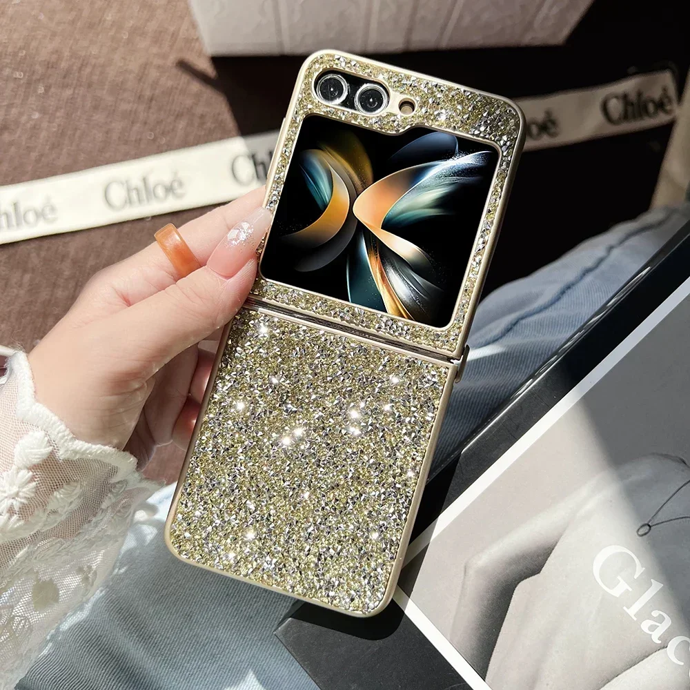 

Rhinestone Glitter Sequins Trim Phone Case for Samsung Galaxy Z Flip 6 5 4 3 5G Soft TPU Frame Shockproof Cover for Galaxy Flip6