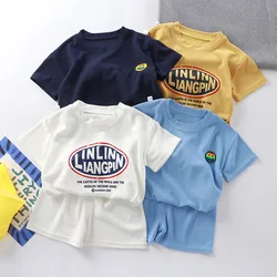 Summer Kids Tracksuits Letter T-shirts Shorts Baby Girls Boys Cute Printed Short Sleeves Shorts Set 1-7 Year Children's Set