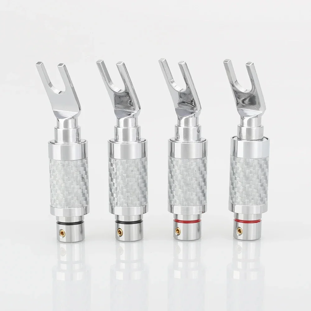 4PCS Rhodium plated Carbon Fiber Y Spade Plug 7.5mm Speaker Cable Copper Connector HiFi Audio U shape Solder/srews locking