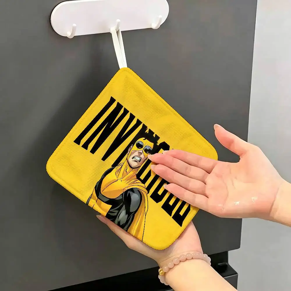 Cartoon I-Invincible Polyester Cotton Hanging Kitchen Towel, Skin Friendly Hand Wiping Towel for Hotel Cafe Household