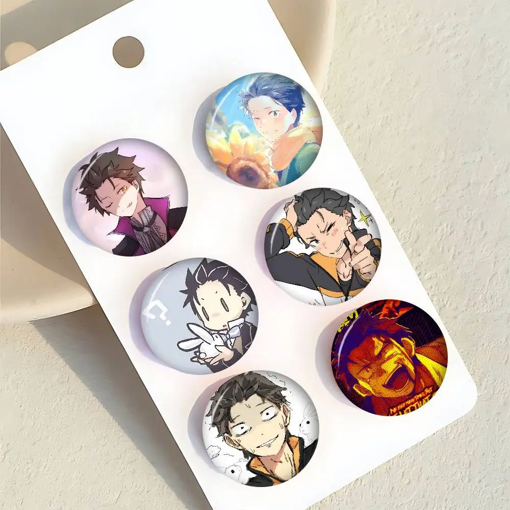 Anime Cartoon Subaru Natsuki   Cartoon Brooches Anime Badge Round Handmade Brooch Lapel Pins Jewelry For Backpack Clothes Gifts