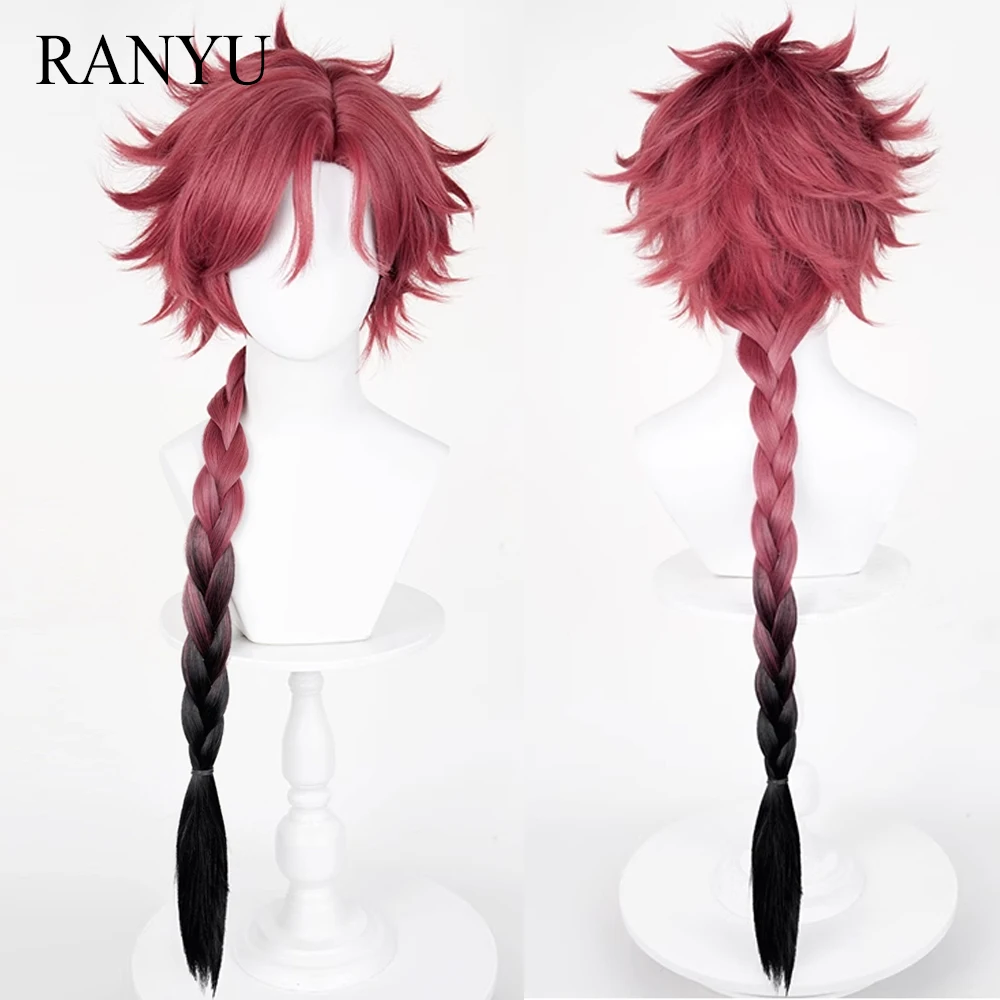 

Long Straight Red Ombre Black Synthetic Braid Wig Middle Part Anime Game Cosplay Heat Resistant Wig for Daily Party