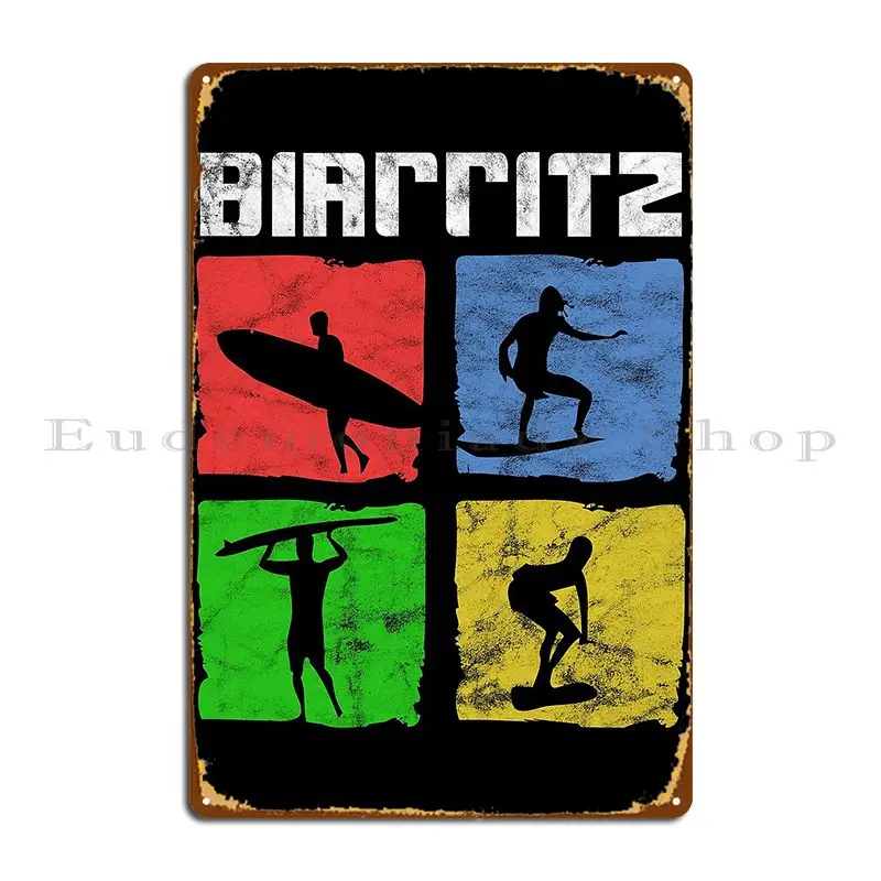 Biarritz France Surfer Metal Plaque Poster Wall Cave Create Party Club Designer Mural Tin Sign Poster