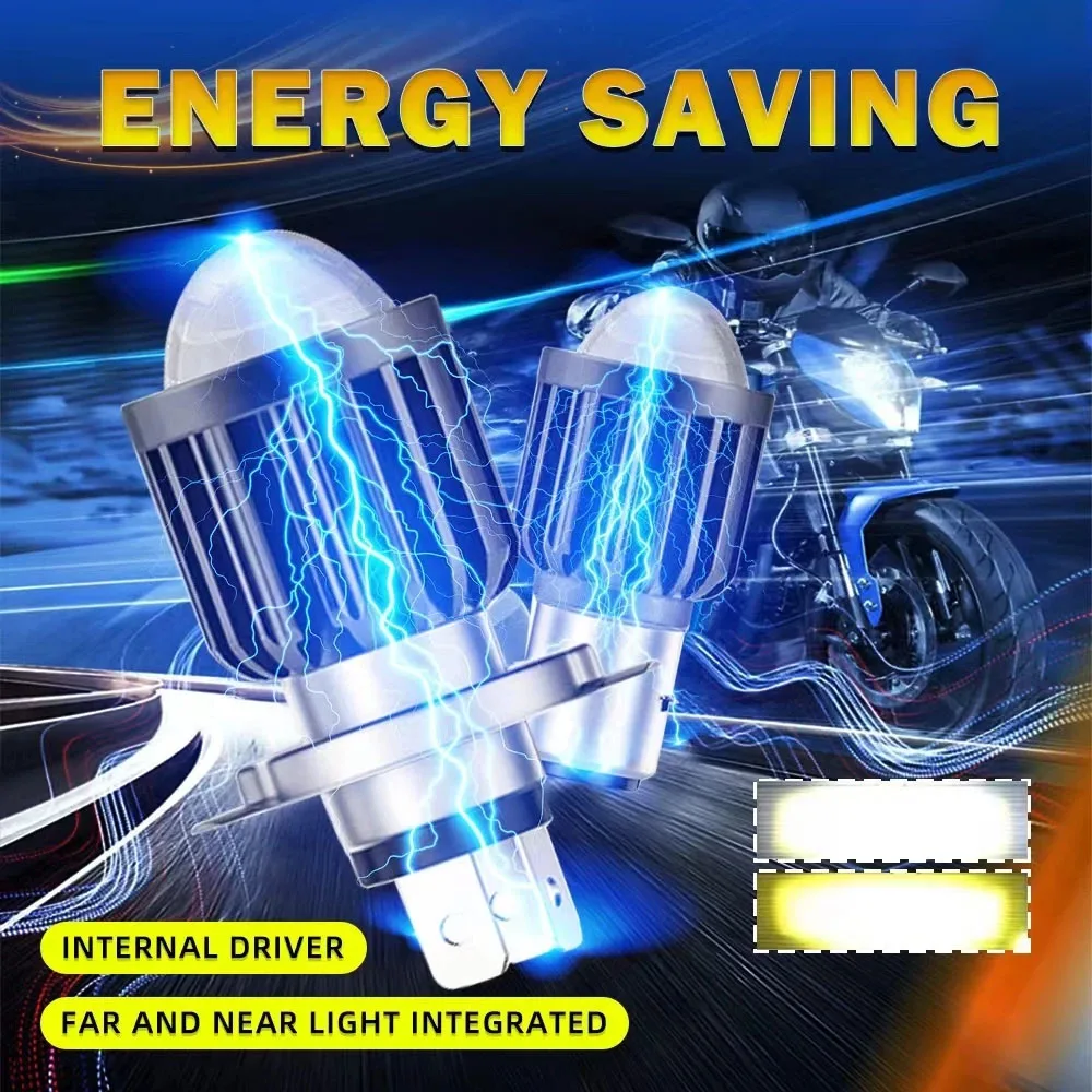 Erruson 60W 15000LM 1pc Motorcycle H4 Headlight LED Light P15D BA20D Bulbs White Yellow Fog Lamp 12V High/Low Beam