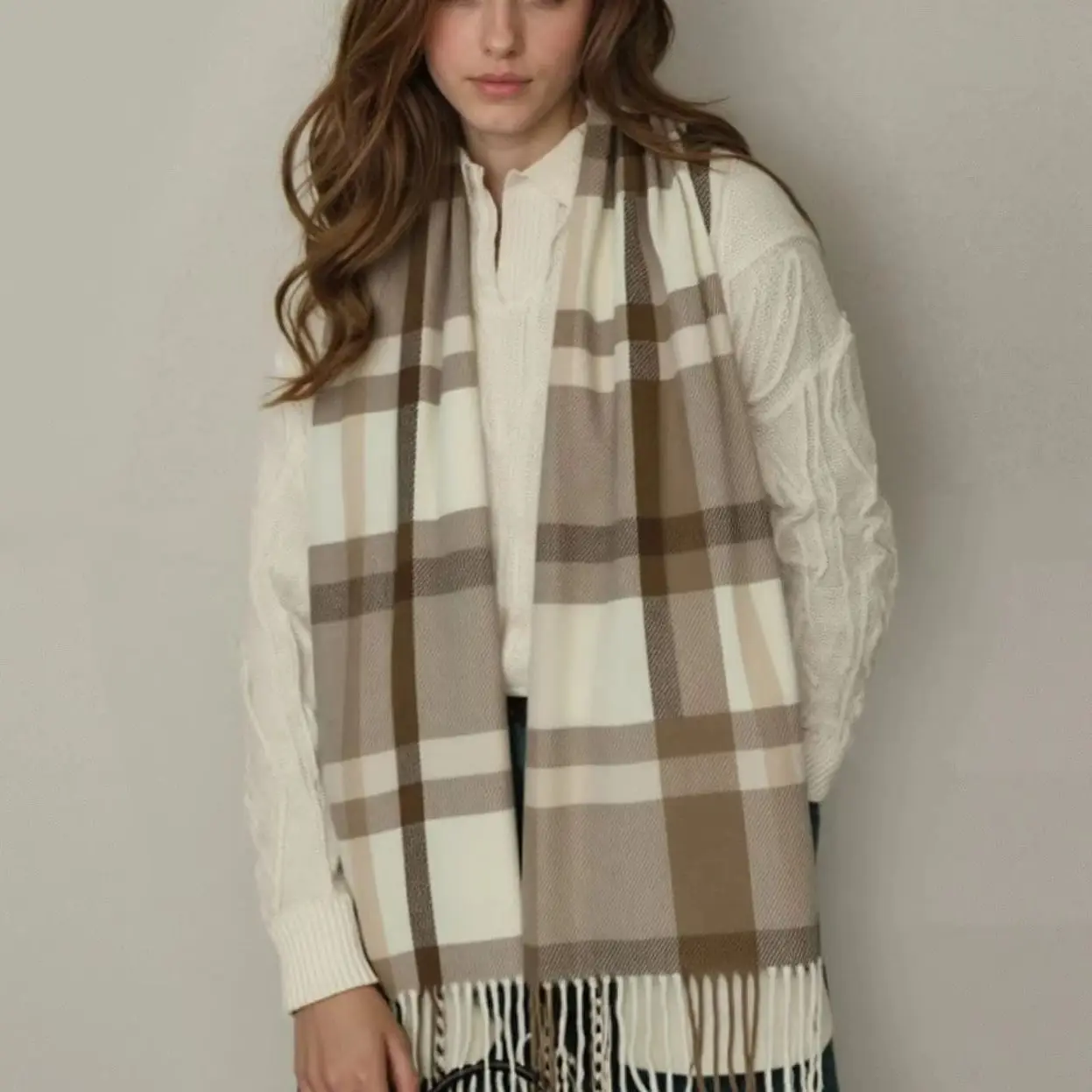 

Новый кашемировый толстый теплый клетчатый шаль, зимнее клетчатое одеяло с кисточками, шарф, женский шейный платок, пончо из пашмины, палантины