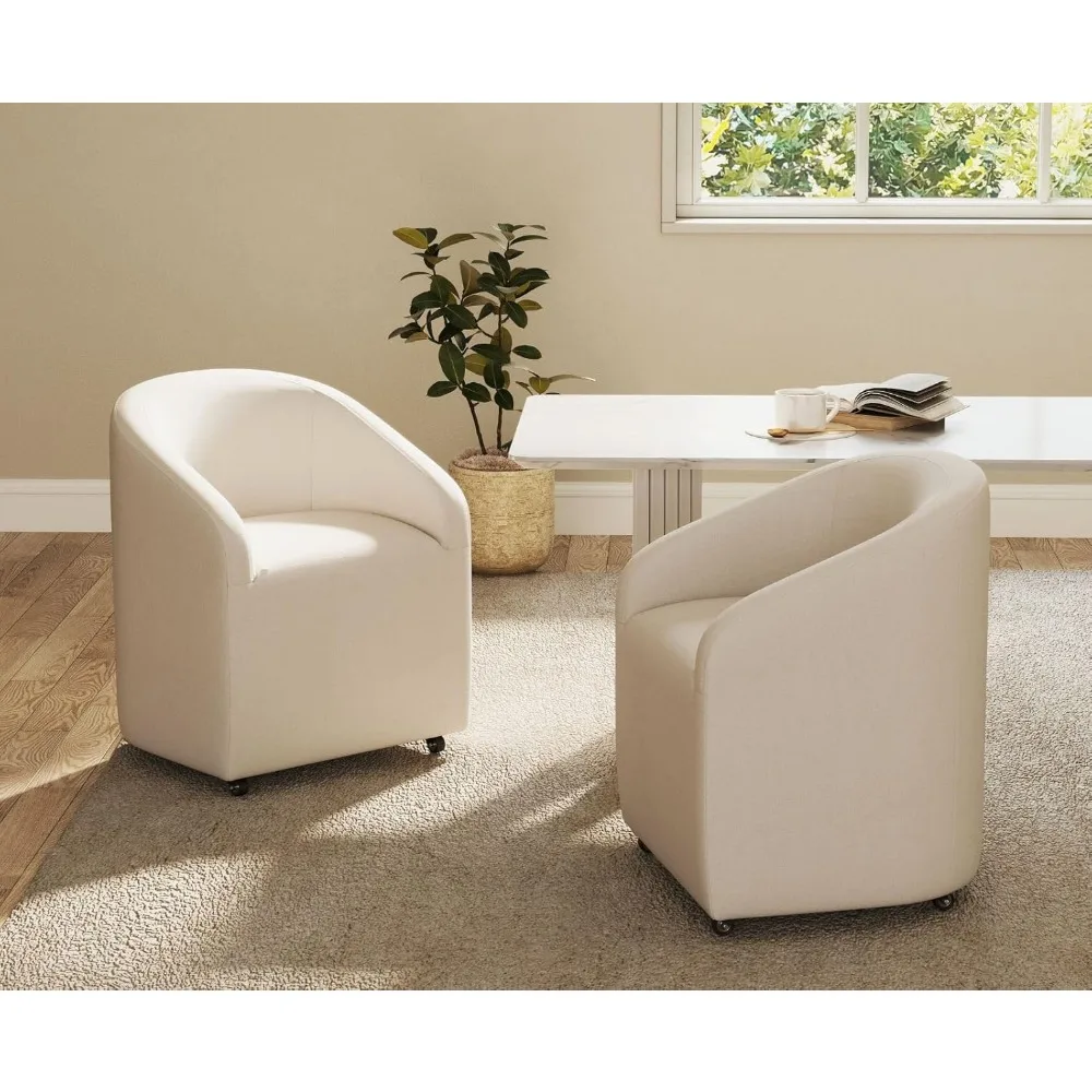 

White Swivel Barrel Dining Chairs with Casters Set of 2, Modern Accent Upholstered Dining Room Chairs Comfy Armchair Side