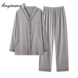 New Autumn Winter Men Kimono Pajamas Long Sleeves Long Pants V-neck Pajama Plus Size L-3XL Nightwear Soft Man Loungewear