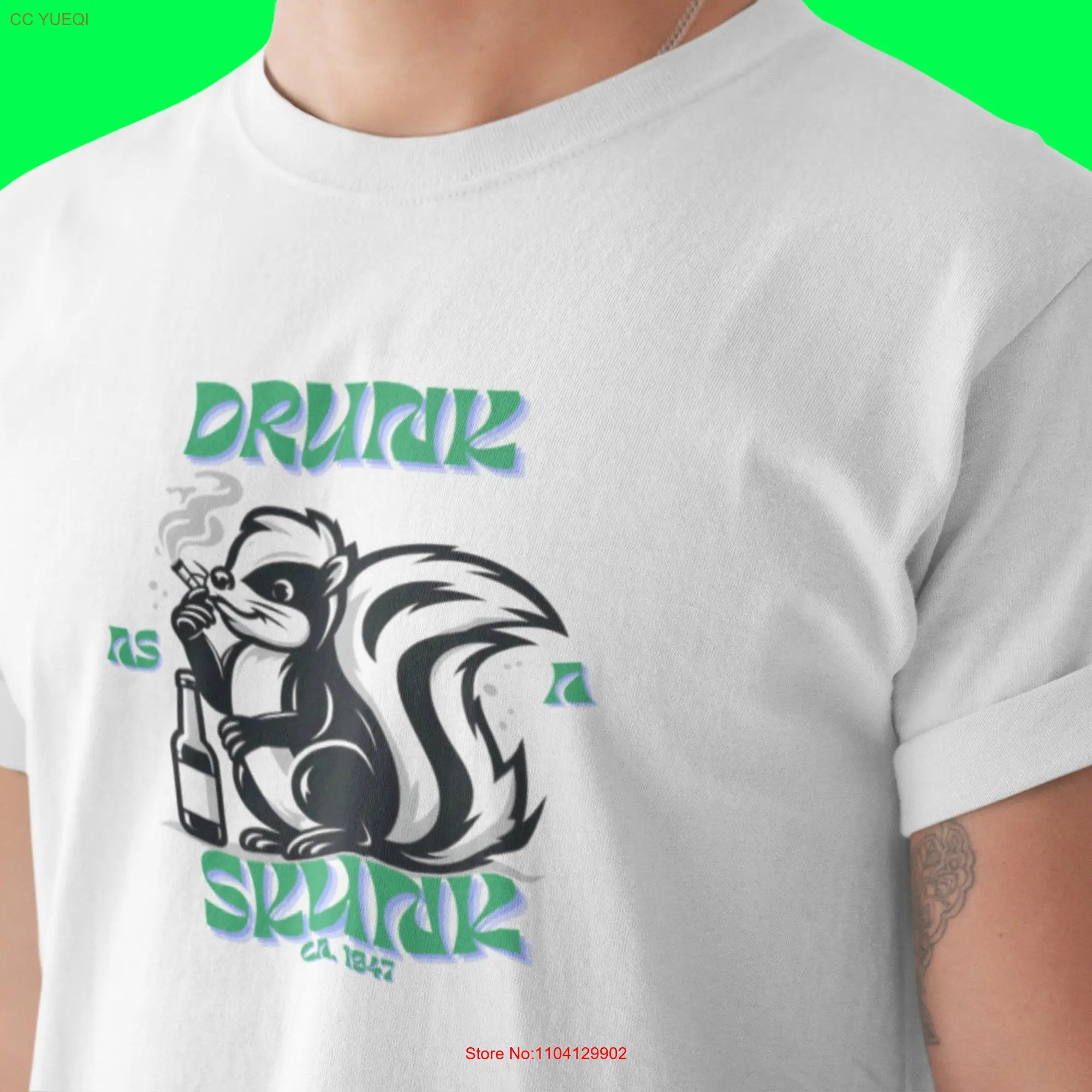 Drunk as a Skunk T Shirt Animal Funny long or short sleeves