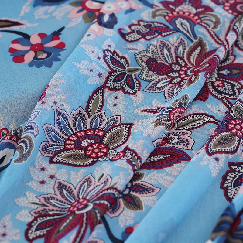 

Redraspberry 8momme Flower Printed Crinkle Chiffon Silk Fabrics Garment Materials Summer Women Dress Sewing Cloth Freeshipping