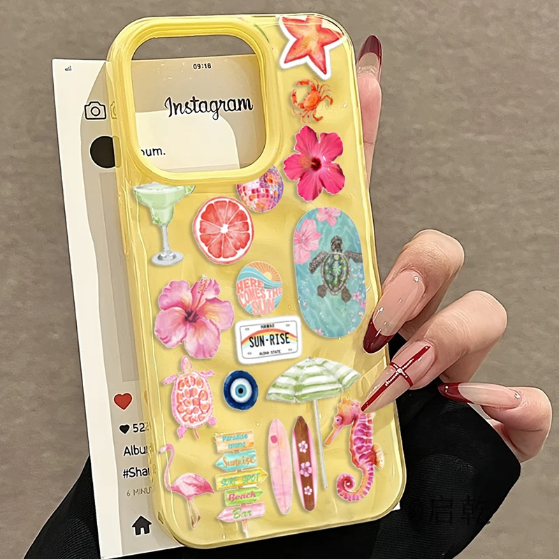 Funda de teléfono con diseño de vacaciones en el océano para iPhone 18 Pro Max 17 16 15 14 13 12 11 17 Pro 16 Plus Air, con estampado de flores de hibisco, cubierta suave.