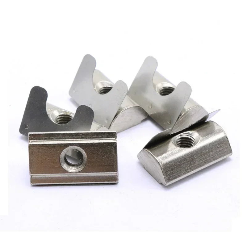 yes50PCS/LOT M4 M5 M6 M8 Drop in Sheet Nut Spring Nut Roll in T Nut For EU Aluminum Profile 3030 4040 4545 Series