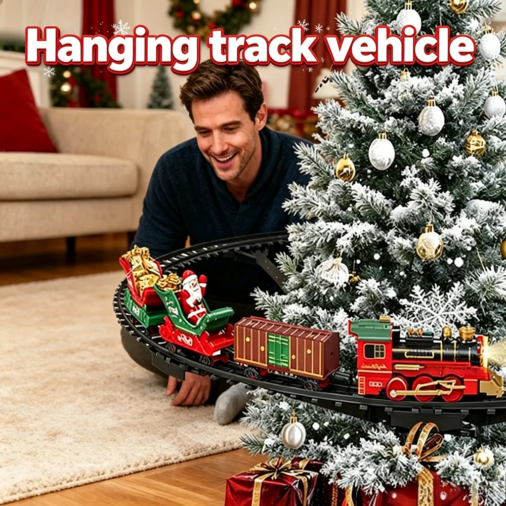 Suspended Orbit Train Set Vintage Hanging Track Train Toy with Fog Spray Light Music Hanging Decoration Perfect  Festival Gift