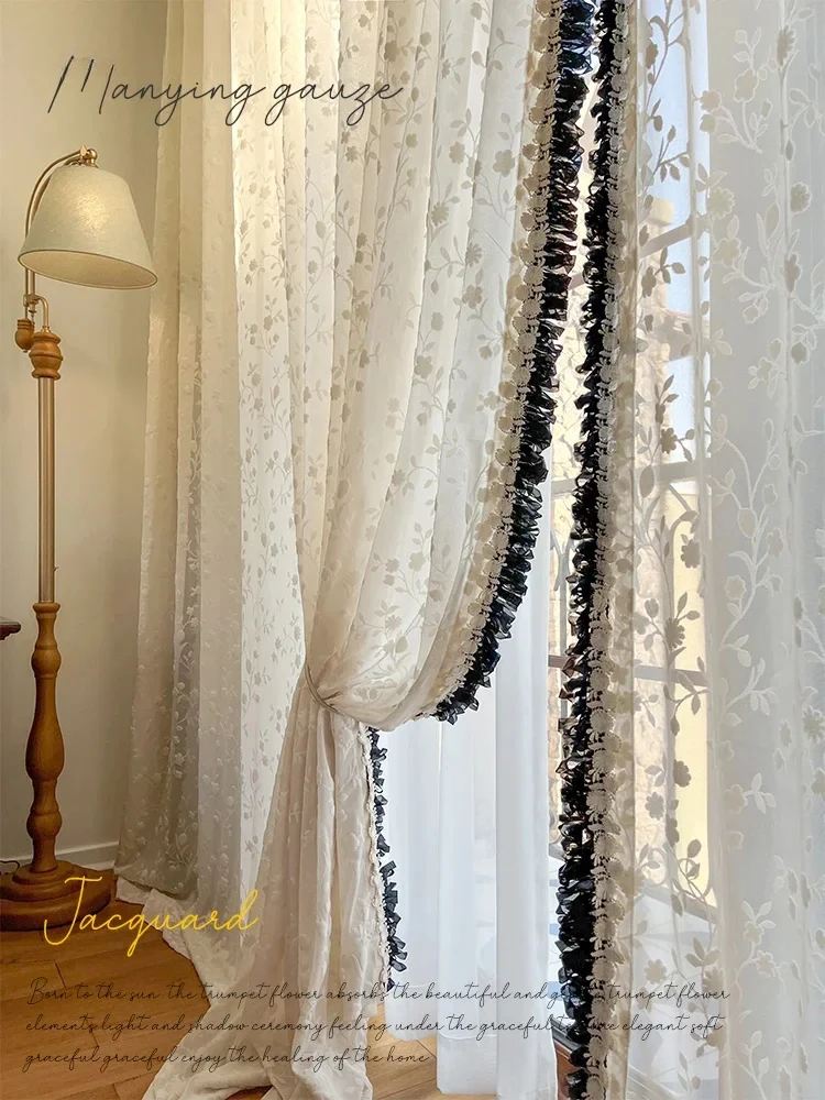 Customized Curtains for Living Dining Room Bedroom French Romantic American Vintage Heavy Embossed Window Veil Lace Beige White