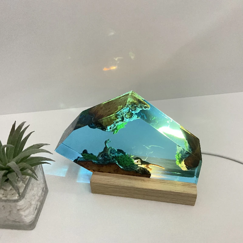 الجوراسي ديناصور الراتنج مصباح الإبداعية الفنية الجميلة ضوء الليل الحرفية الابتدائية الغابات المناظر الطبيعية الديكور USB الجدول مصباح