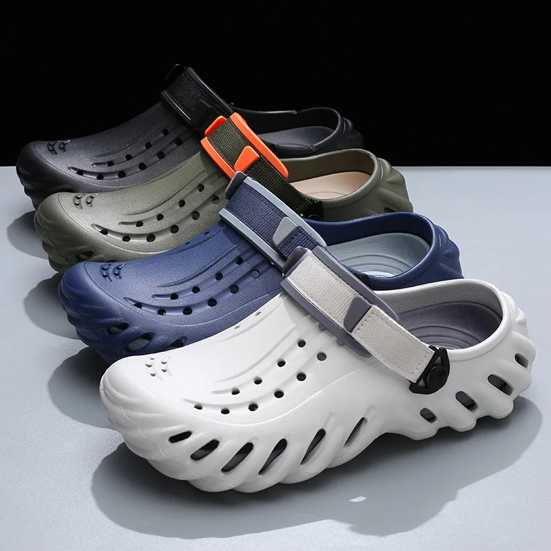 Men's Casual Thick Soled Perforated Shoes with anti Slip EVA Fashionable and Wear-Resistant Indoor and Outdoor Beach Toeslippers