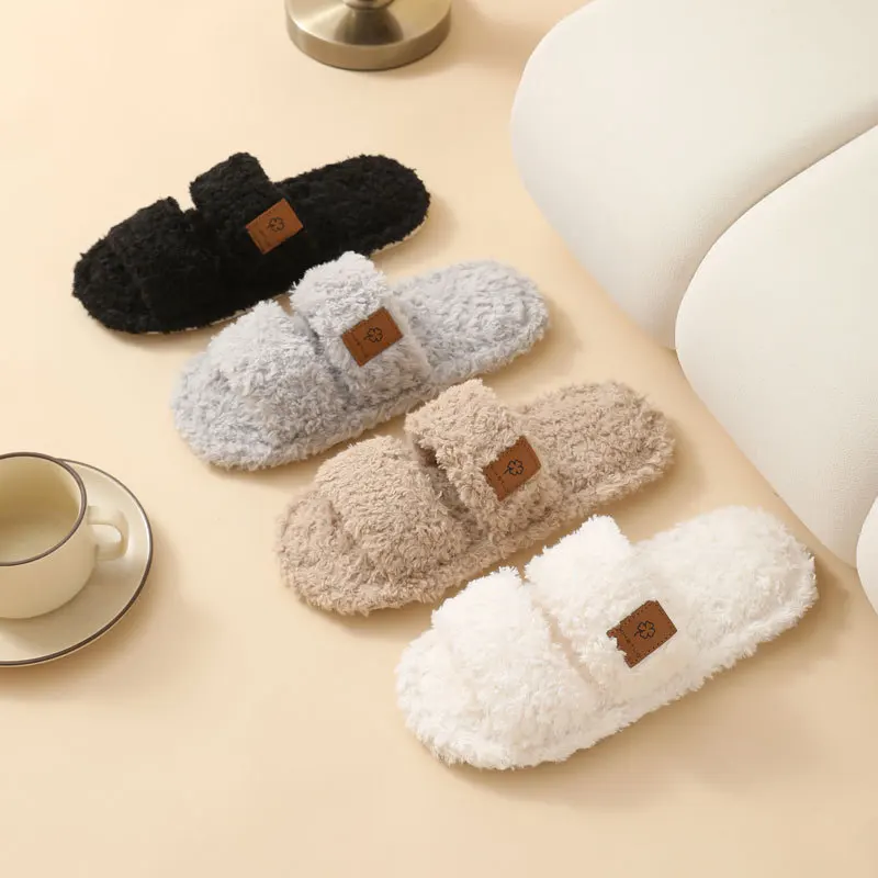 Women Men Velvet Thick-Soled Cotton Slippers Non-Slip Soft Indoor Slippers Ladies Gents One-Strap Slippers Home Leisure Girl Boy
