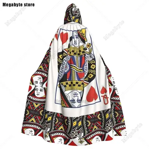 Casino Nights Red Queen Of Hearts Long Hooded Cloak Witch Medieval Costume Cosplay Cape HalloweenParty Adult Unisex