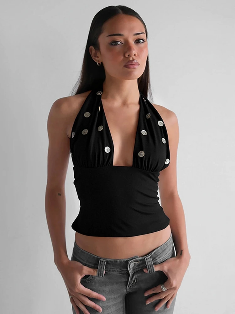 เสื้อกล้ามสายเดี่ยวผู้หญิง รุ่นซัมเมอร์ 2026 แบบเปิดหลัง คอ halter  ผ้าลูกไม้  เสื้อสายเดี่ยวแบบพื้นฐาน  ไม่มีแขน  เสื้อกล้ามผู้หญิงสำหรับฤดูร้อน