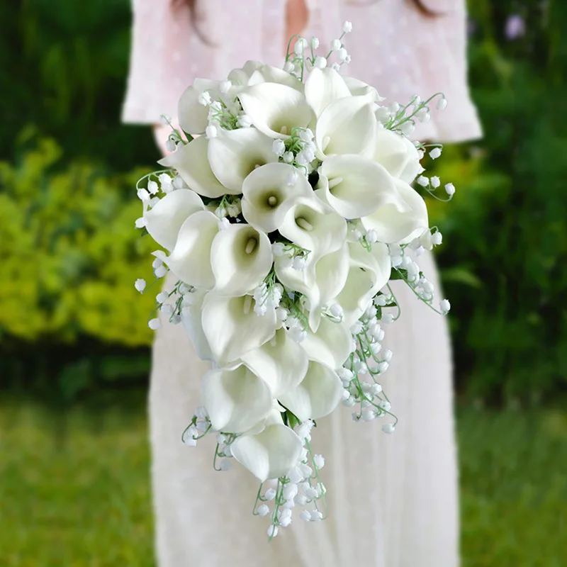 

Calla Lily Bouquet Wedding Bouquet White Calla Lily Artificial Lily of The Valley Bridal Bouquet Waterfall Bouquet for Wedding