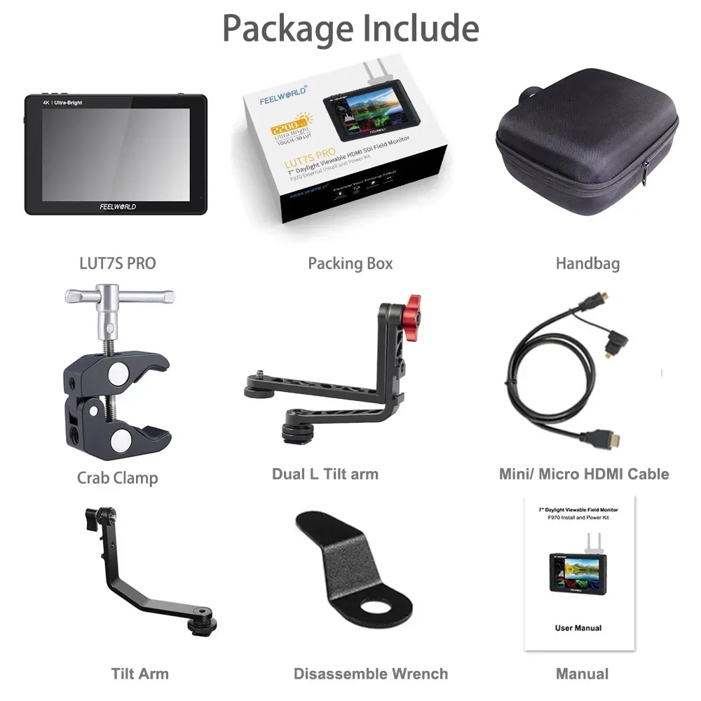 Feelworld جديد LUT7S PRO 7 بوصة 2200nits DSLR كاميرا مراقبة ميدانية فائقة السطوع ثلاثية الأبعاد LUT شاشة تعمل باللمس 4K HDMI 3G-SDI مدخلات الإخراج
