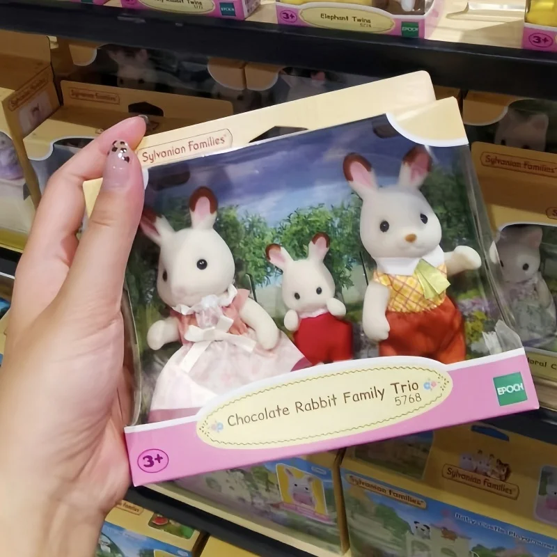 Véritable Sylvanian Families Anime Figures Calico Critters Ensemble Floral Chat Chocolat Lapin Éléphant Panda Famille Trio Girts Cadeaux