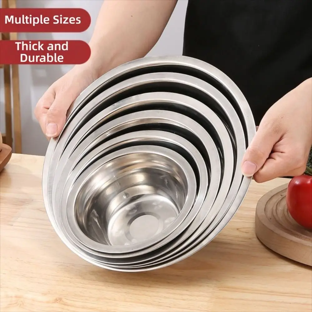 New Round Stainless Steel Bowls Thicken Multiple Sizes Soup Bowl Baking Kneading Bowl