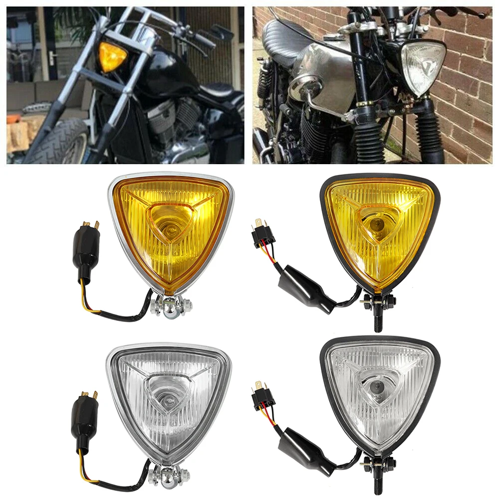 Universal Vintage Cafe Racer Motorcycle Headlight Retro Front Triangle Headlamp for Harley Honda Chopper Cruisers Bobber Custom