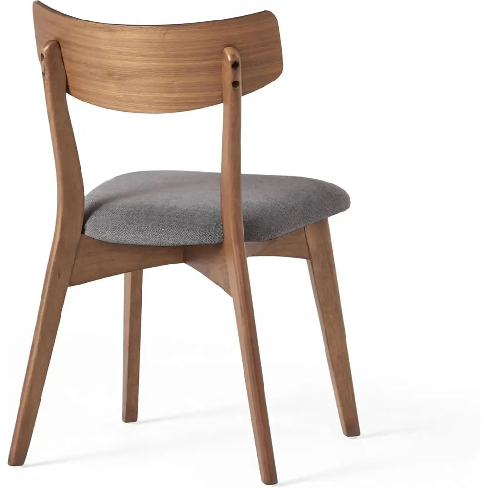 Set di 4 sedie da pranzo Modern Century con finitura noce, schienali curvi e sedili imbottiti grigi per cucina o soggiorno