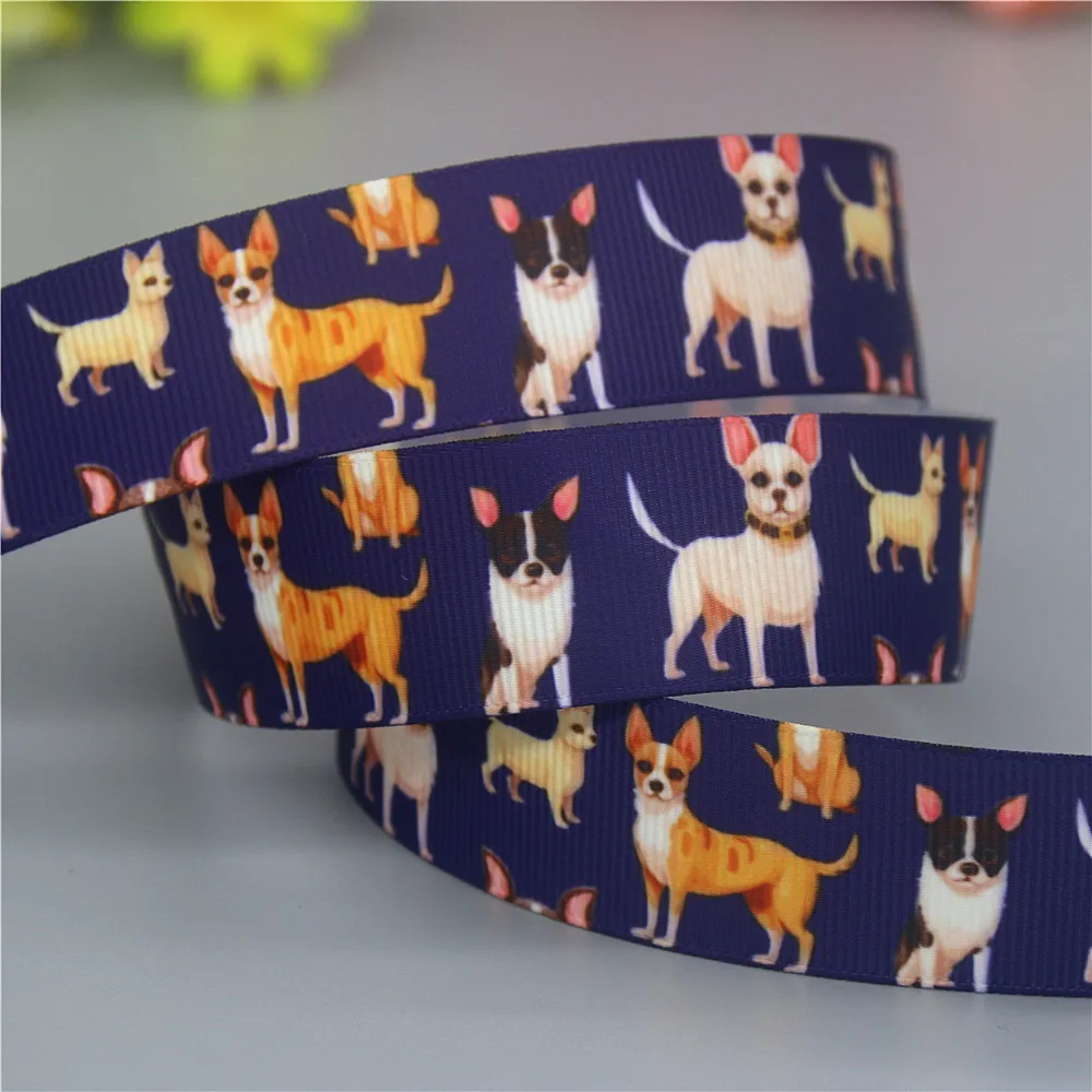 DHK 50yards Dog Printed Grosgrain Ribbon Accessories Headwear Decoration Collar DIY Sewing Craft S2400