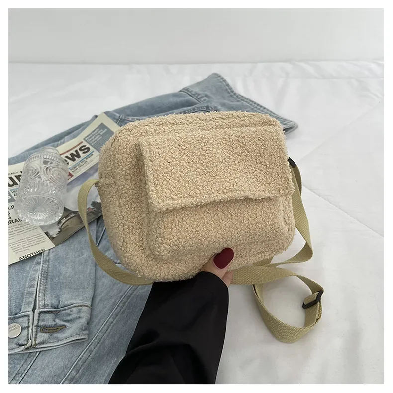 Ladies Fashion All-match One-shoulder Messenger Chain Cute Plush Bag Small Fashion Lambs Wool Fluffy Fur Female Designer Handbag