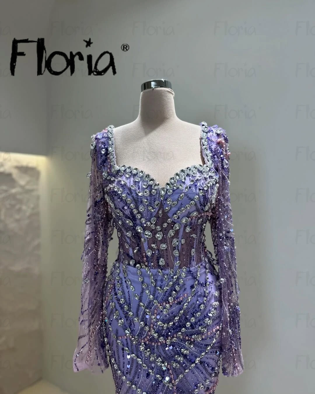 Lilac Violet Beading Evening Dress Customized Dubai Wedding Party Gowns Plus Size Shiny Stones Long Prom Dress Birthday Wear