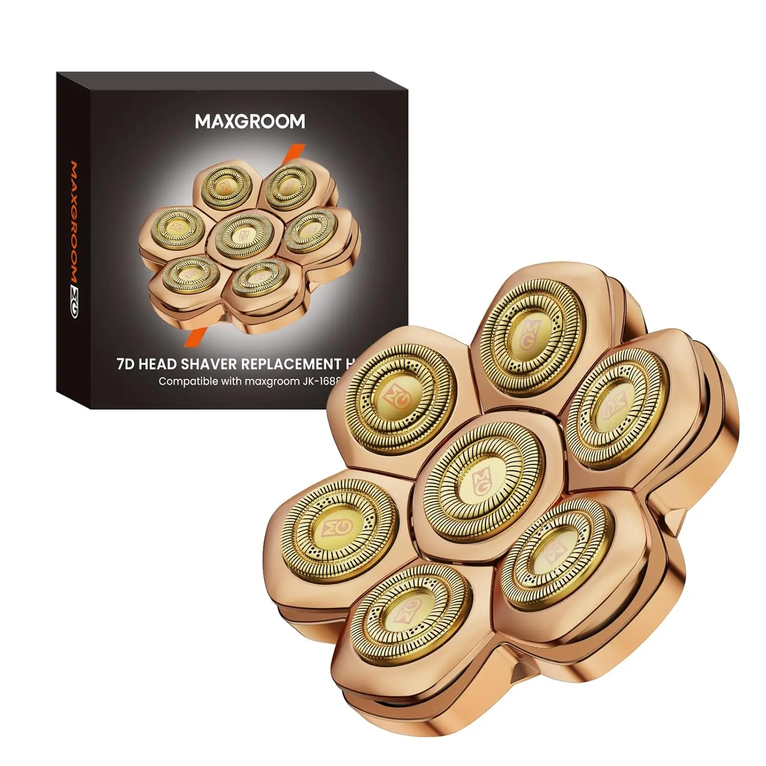 MAXGROOM Tête de rasoir de rechange pour tête de rasoir 7D PRO modèle JK-1688 Tête de rasoir de rechange à fixation magnétique dorée
