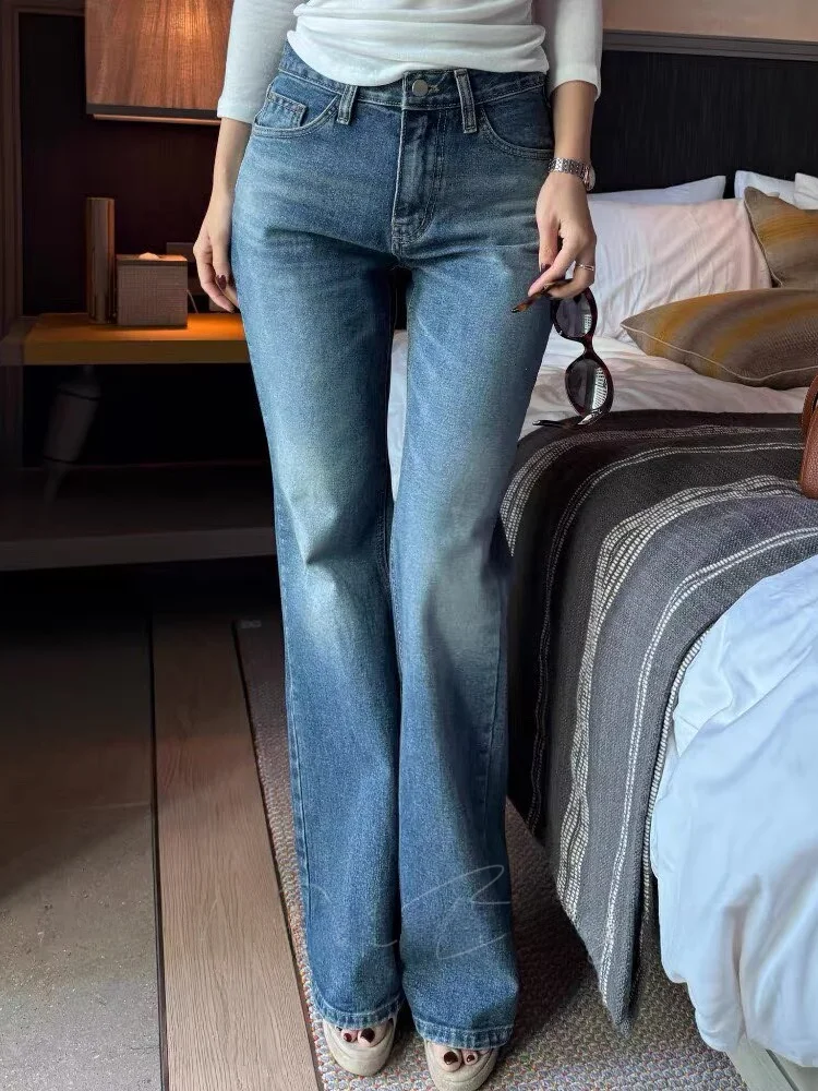 

High Waist Straight Leg Jeans Women's Elastic Loose Slimming Casual Cotton Stretch Denim Floor-Length Pants