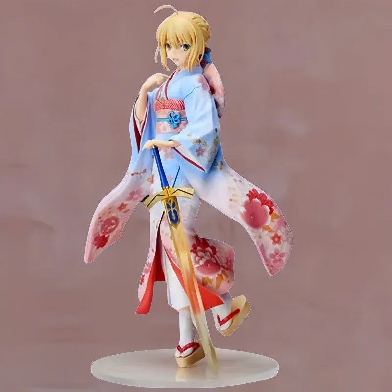 

24cm Bandai In Stock Anime Figurines Fate Kimono Saber Qingzhe Stay Night My King Anime Ver.1/7 Figurine Desktop Ornament Gift