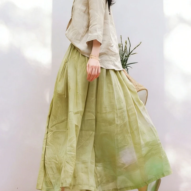 

Новая женская длинная юбка из 100% рами в стиле арт-кэжуал, тонкая, из натуральной ткани, универсальная, свободного кроя, А-силуэт, хорошее качество, весна-лето