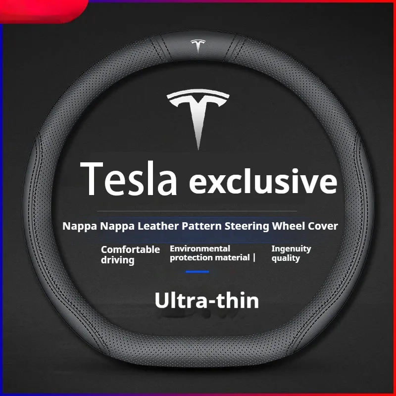 

For Tesla Model 3 Model Y Model S Model X Roadster Breathable Anti-slip Leather Car Steering Wheel Cover Auto Accessories