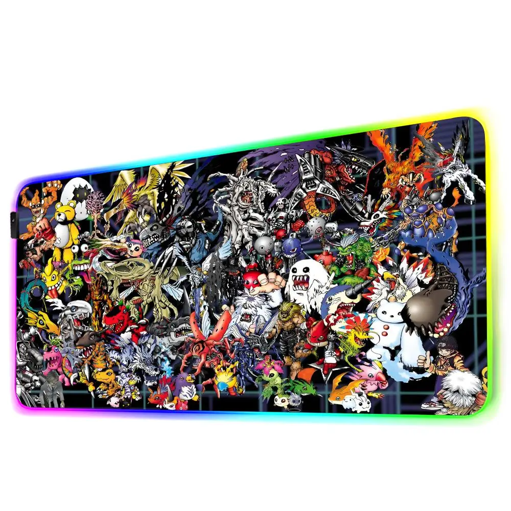 D-Digimon Adventure Mouse Pad Gamer Rgb Desk Mat Back Light Led Mousepad Setup Gaming Accessories Deskmat Big Mousepad Backlight