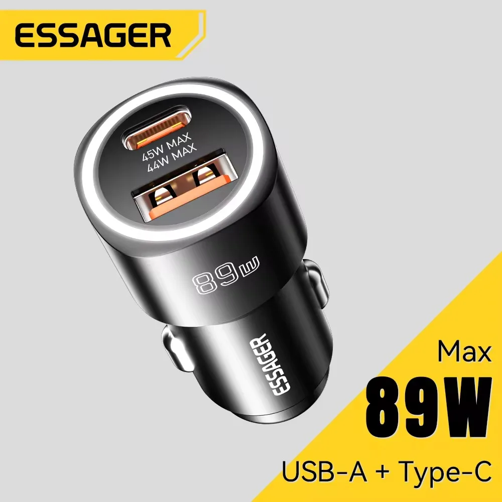 

Essager USB C Car Charger 2 Ports Aluminum Alloy 3.0 Car Phone Charger Super Fast Charge PD+QC for iPhone 15/Xiaomi/Huawei