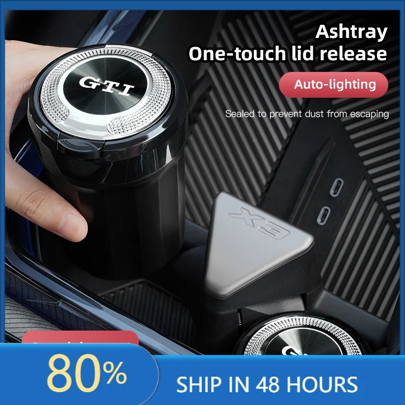 Портативная автомобильная светодиодная пепельница для VOLKSWAGEN VW GTI с керамическим вкладышем, аксессуары для интерьера авто для Volkswagen GTI, Passat, Golf, Polo, ID.3