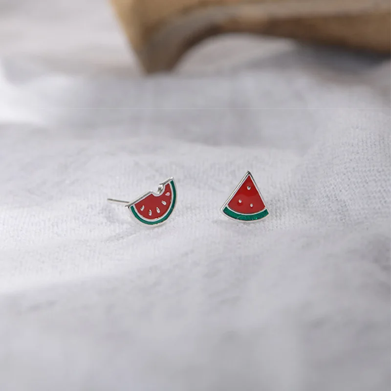 925 Silver Plated Watermelon Stud Earrings For Women Girls Birthday Jewelry Gift e318