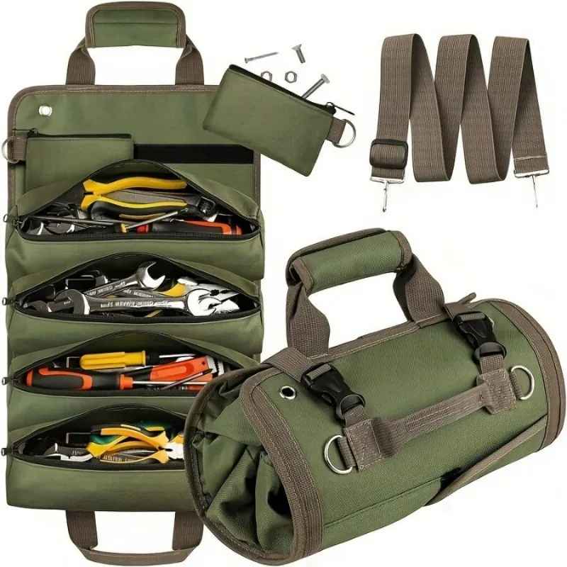 Hardware Tool Storage Bag - Roll-Up Electrician Pouch, Car Hanging Organizer, Vehicle-Mounted Hardware Tool Kit