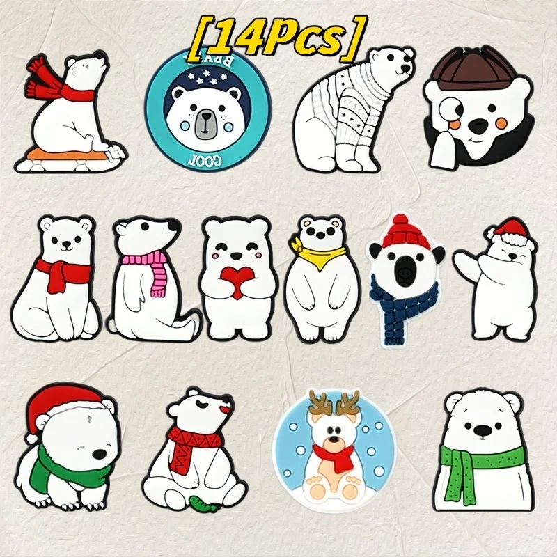 

14pcs Cute Polar Bear PVC Shoe Buckle Assorted Fun White Bear Animal Pattern Shoe Accessories