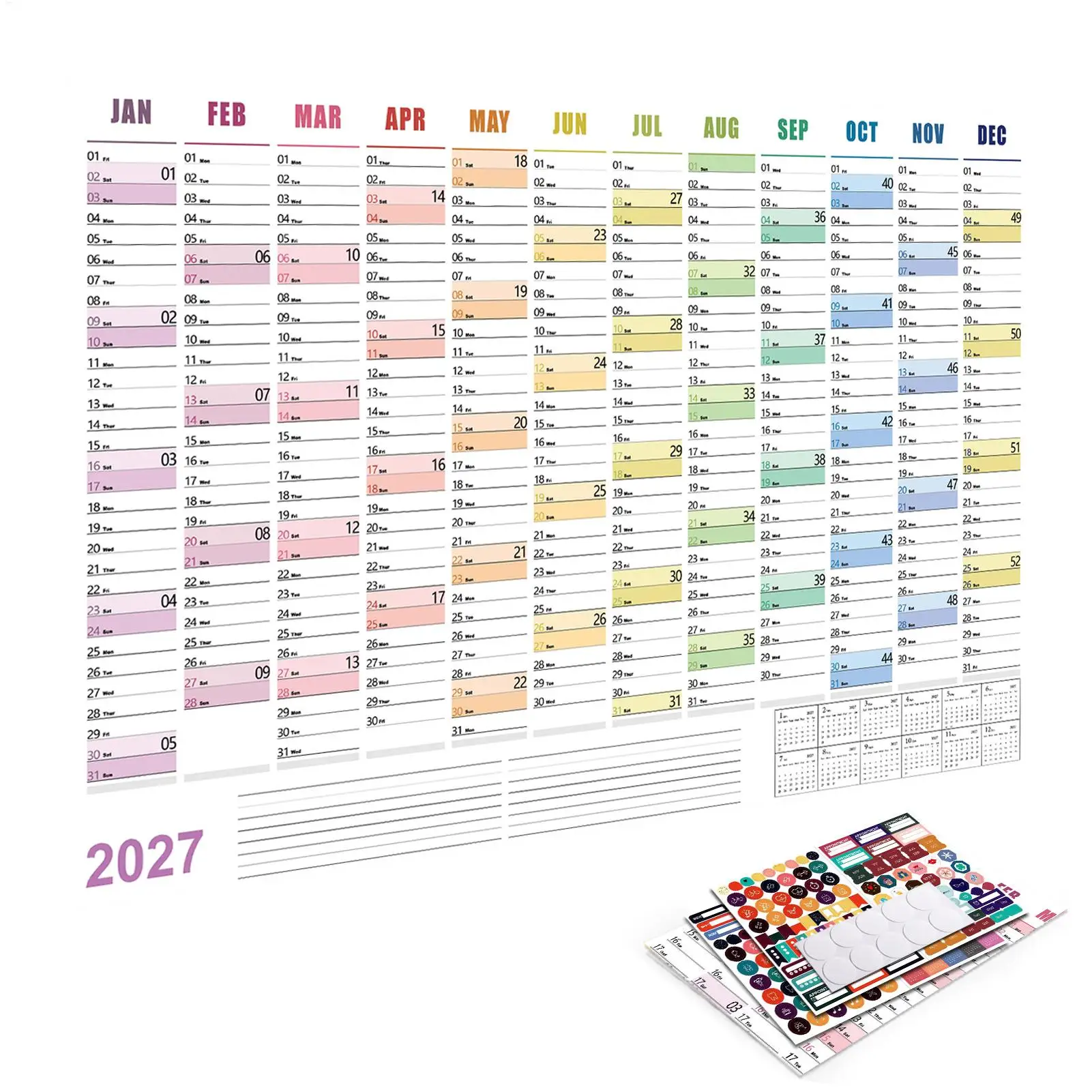 2027 Calendar Large Wall Calendar 365 Days Planner Sheet To Do List Check-In Plan Daily Weekly Agenda Schedule Organize Planning