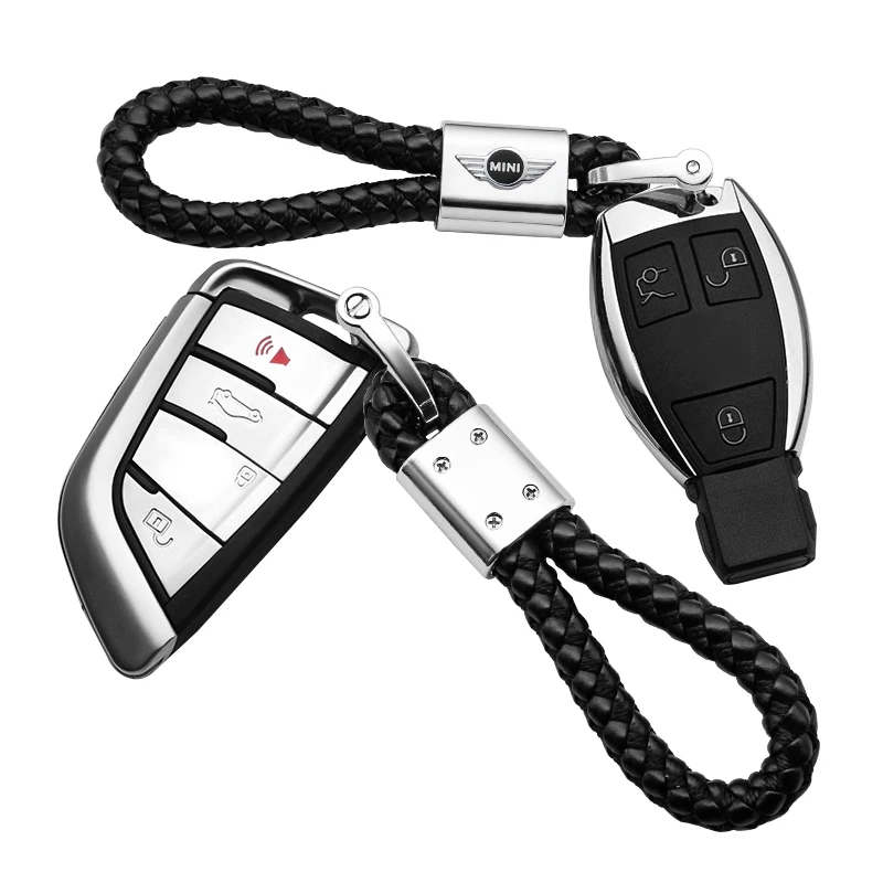 3D Metal+Leather Braided Woven Rope Keychain Key Chain Rings For Mini Cooper One S R53 R55 R56 R57 R60 F55 F56 Auto Accessories