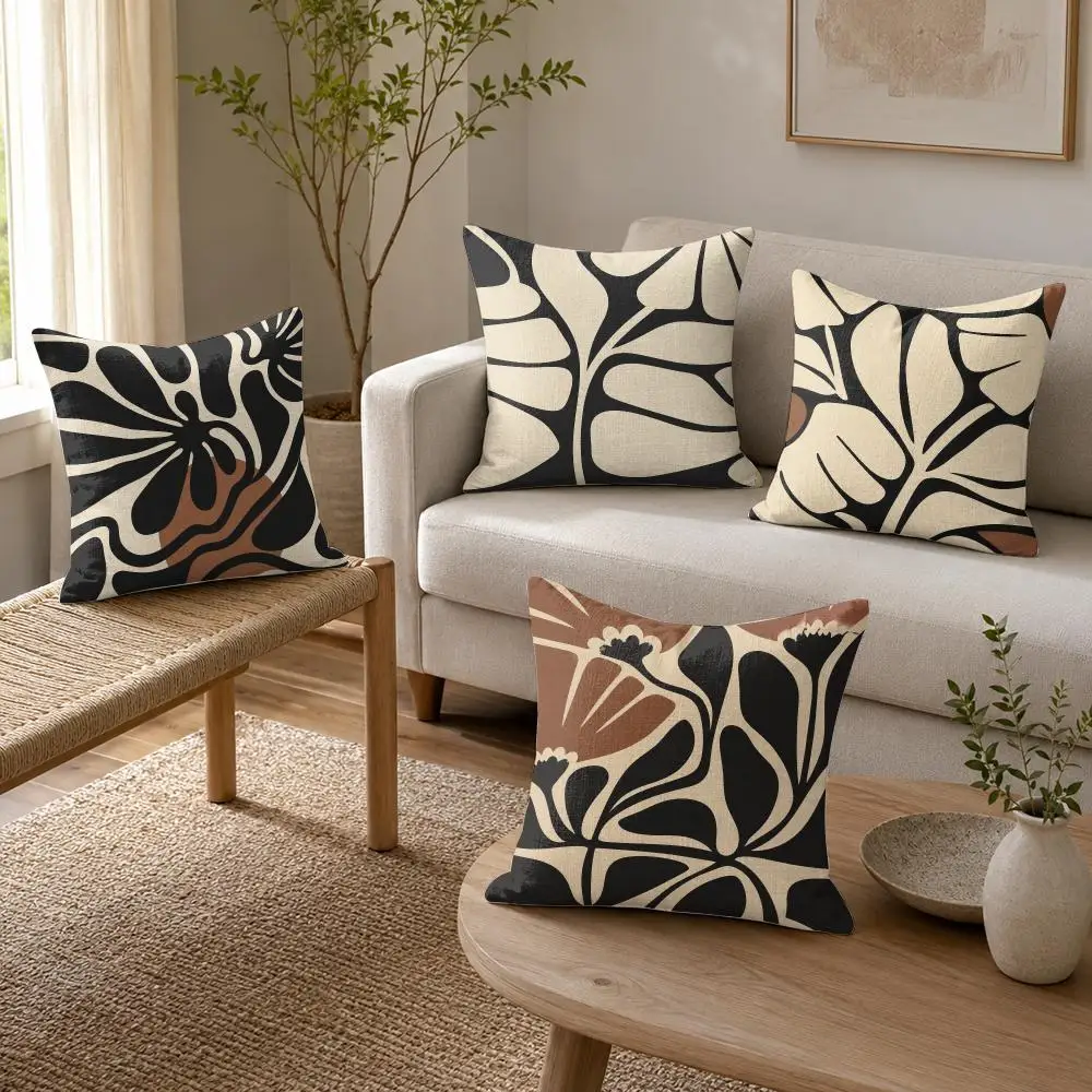Bold Neutral Botanicals Cushion Cover Organic Linen Throw Pillow Cover - Double-Sided Print Breathable Cushion Case Home Decor