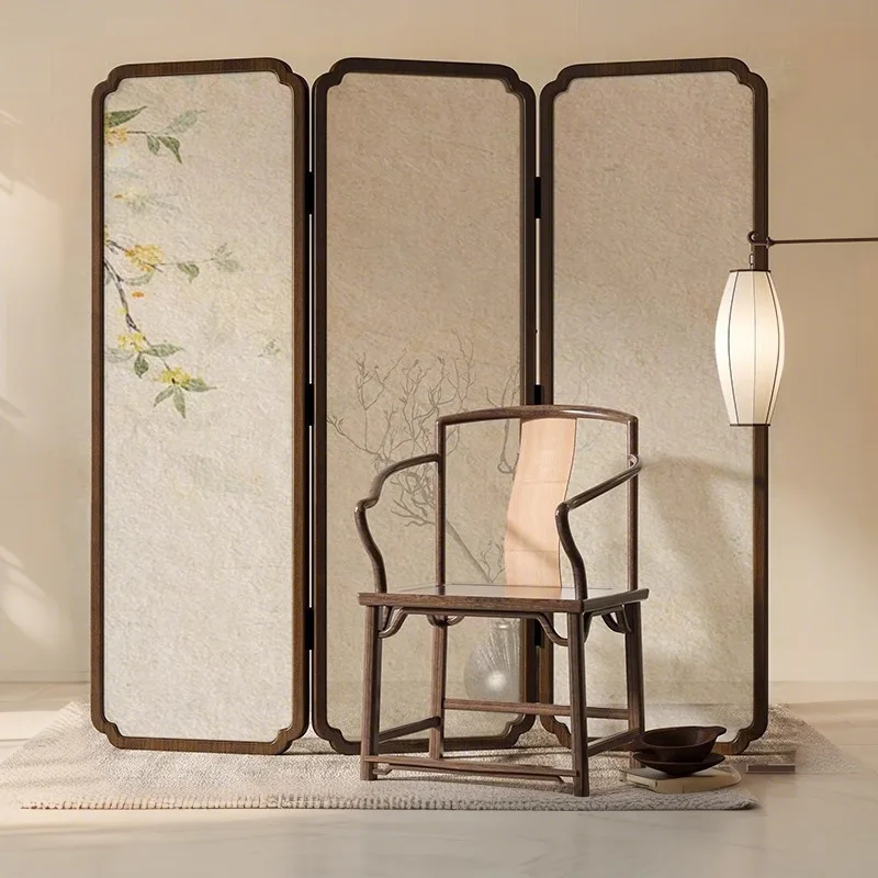 

New Chinese folding screen decoration living room tea room small apartment mobile solid wood folding screen Zen bamboo rhyme