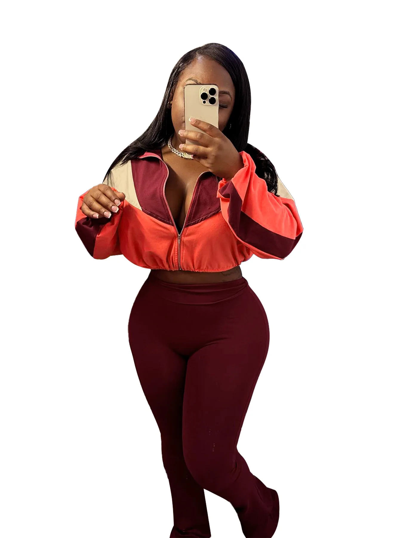 

2025 New Sale Fashion Sports Casual Woman Set Zipper Long Sleeves T Shirt and Flare Pants Two-piece Suit