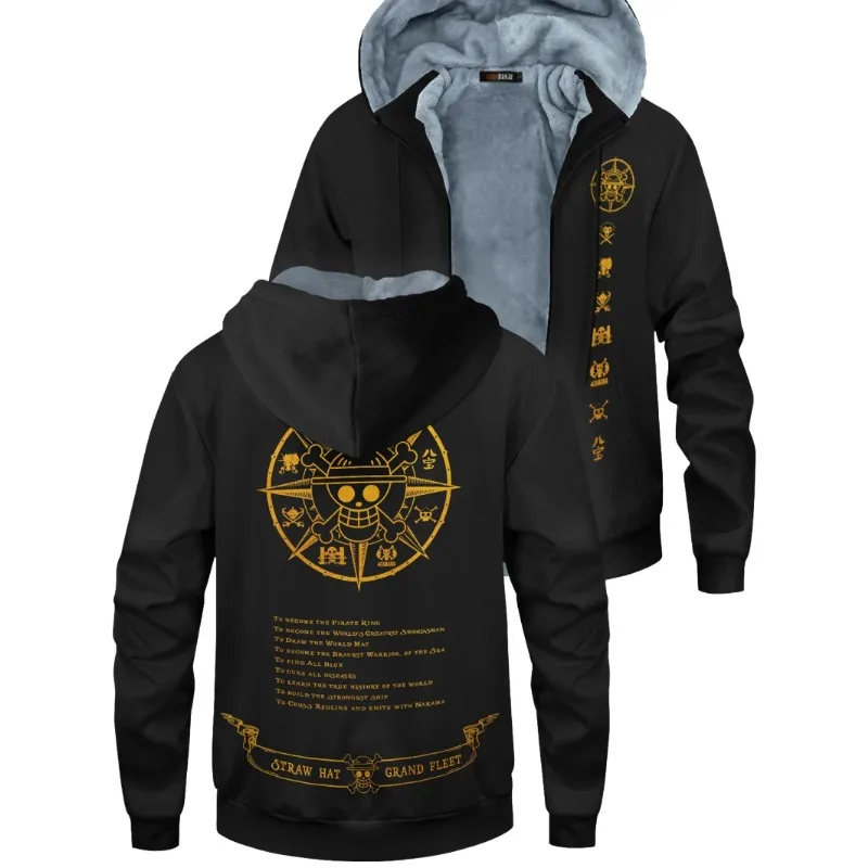 

New 2025 One Piece Warm Winter Anime Hoodie Coat Zip Up Luffy Zoro Sweatshirt Winter Top Plus Size Y2K Coat Plush Jacket Gift