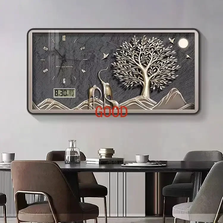 New dining room decorative painting with clock living room perpetual calendar wall clock Silent electronic clock